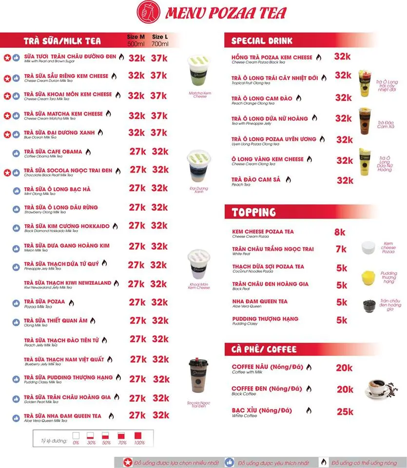 menu quán trà sữa pozaa tea quảng ngãi