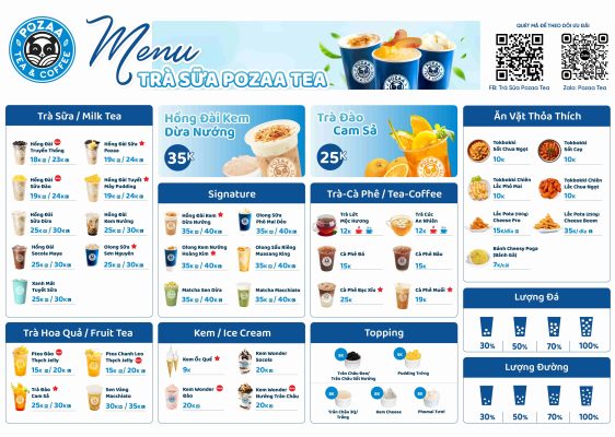 Hình ảnh menu Trà sữa Pozaa Tea hút mắt 

