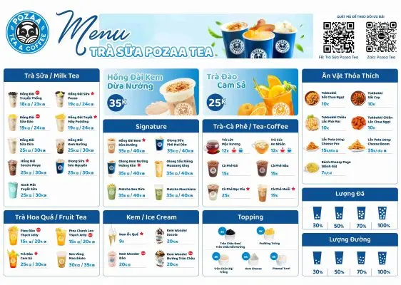 Hình ảnh menu Trà sữa Pozaa Tea hút mắt 
