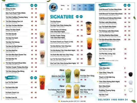 Menu trà sữa