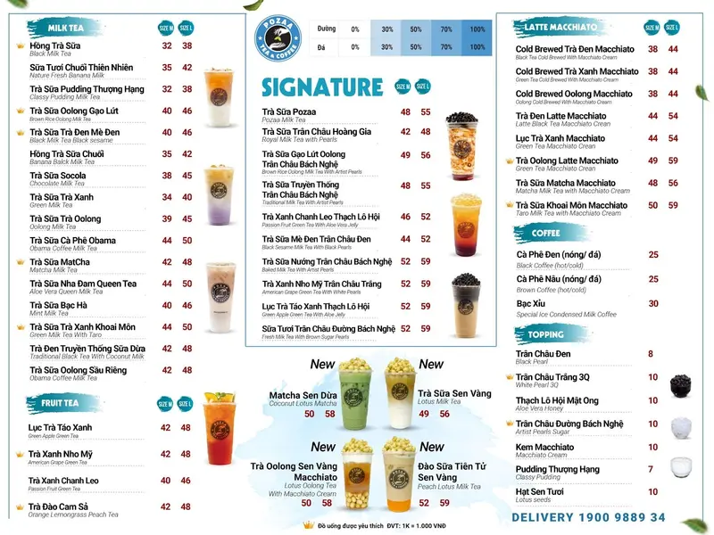 Menu trà sữa